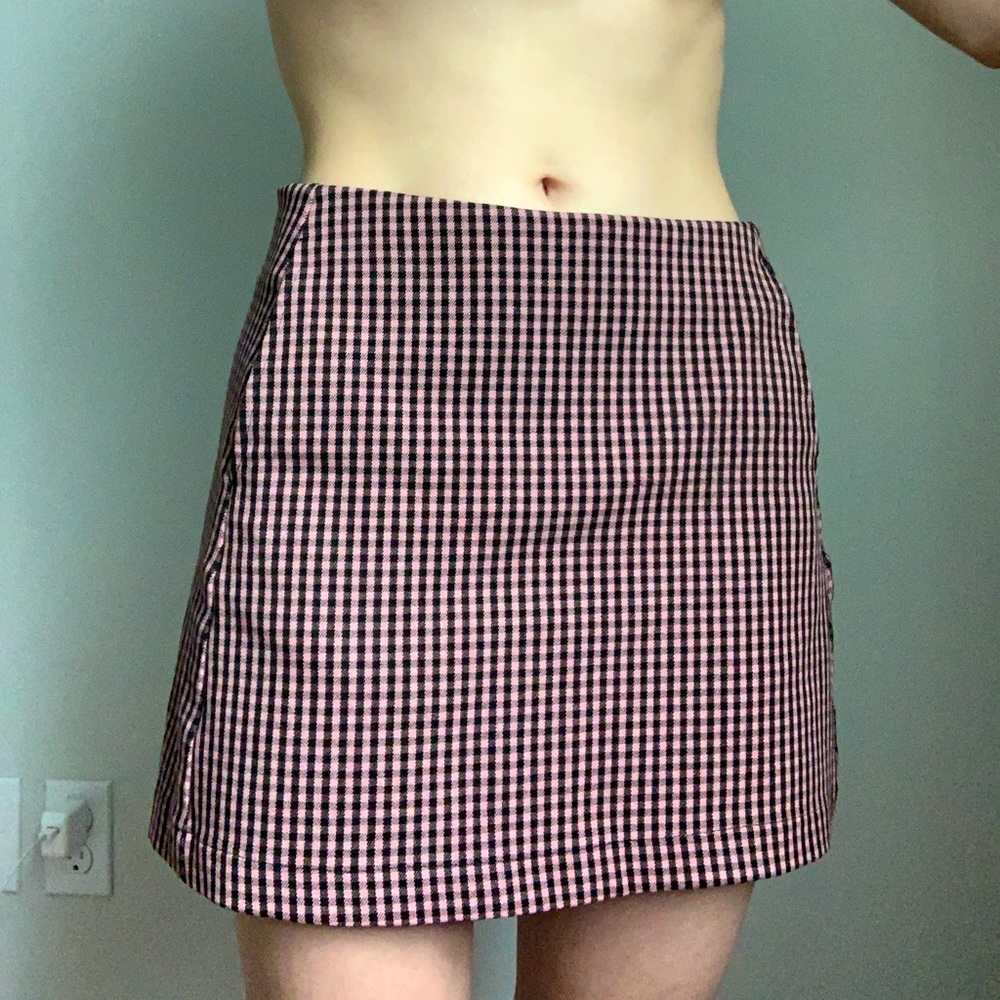 Pink and black gingham mini skirt